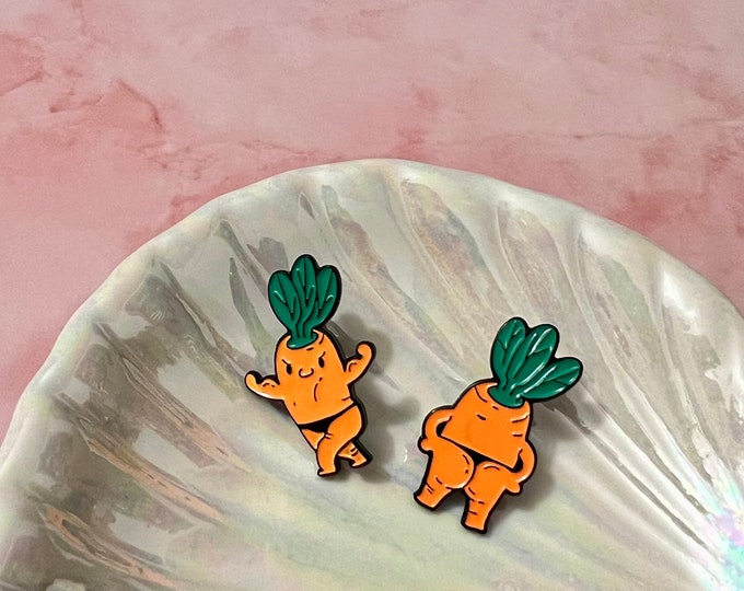 Funny Butt Carrot Enamel Pin, Unique Brooch, Lapel Pin, Ridiculous Badge, Collar Pin, Gift for Her, Enamel Pin Set, Gift for couple, Friends
