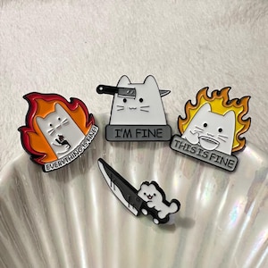 Lustige Teufel Savage weiße Katze Emaille Pin Katzenliebhaber Brosche Anstecknadel Niedliche Katze Abzeichen, Kragen Pin, Geschenk für sie, Emaille Pin Set Geschenk für Bestie
