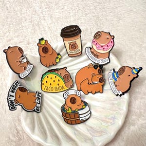 Capybara Lover Enamel Pin, Pin Collection, Cafe Capy Cappuccino Addict Lapel Pin Cute Happy Capy Badge Collar Pin, Birthday Gift for Her