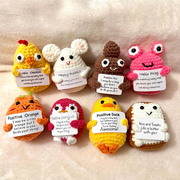 FREESHIP | BASE INCLUDED | Personalized Emotional support crochet toy positive animal fruit desk buddy funny motivation gift for her