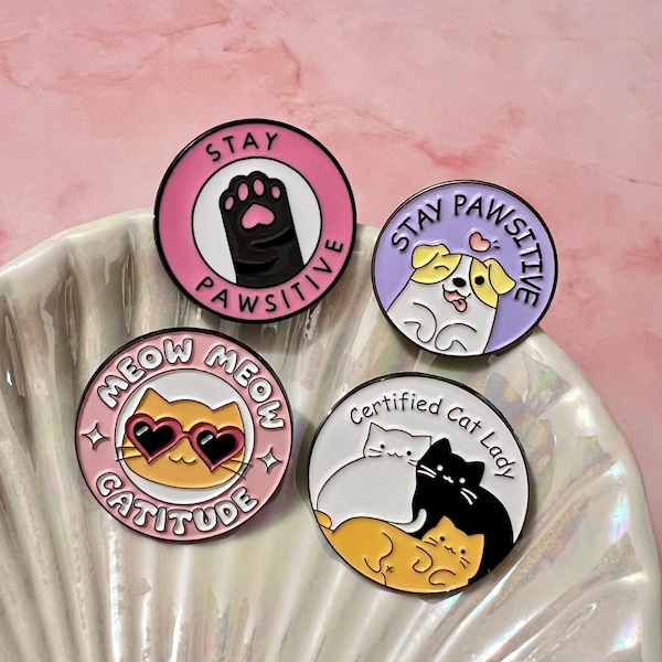 Feline Fun: Colorful Cat Badge to Brighten Your Day, Perfect for Gifting Positive Vibe Enamel Pin, Pawsitively Cute Collar Pin, Cat Lovers