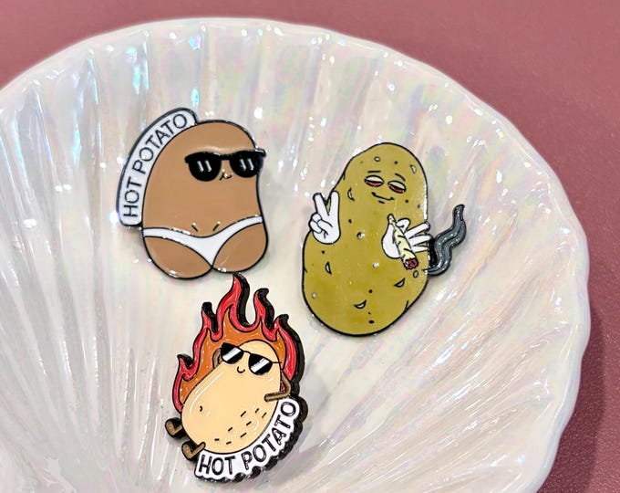 Funny Potatoes Enamel Pin Hot Fire Underwear Butt Cigarettes Sunglasses Potato Lapel Pin Cute Badge Collar Pin Gift set for Her for bestie