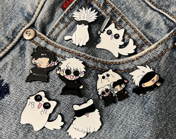 Épingle en émail Satoru Gojo, collection d'épingles Jujutsu Kaisen, amateurs d'anime Gojo, épinglette, insigne chat Gojo, cadeau pour elle, amis, collection d'anime