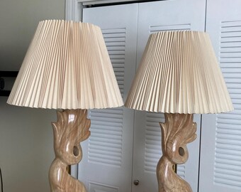 One PAIR of Vintage Carved Wooden Lamps in the style of Yasha Heifetz