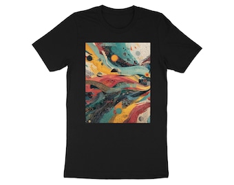 Vibrant Abstract Art T-Shirt, Colorful Geometric Waves Graphic Tee