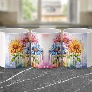 Watercolor Daisy Mug, Floral Coffee Mug, Flower Mug, Colorful Mug, Unique Mug, Gift for Her, Gift for Him, Birthday Gift, Novelty Mug