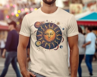 Vintage Sun and Planets Graphic Tee: Celestial Astrology Shirt