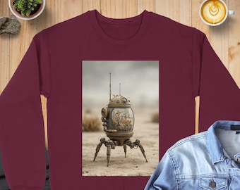 Sci-Fi Robot Sweatshirt: Retro, Gildan 18000, Water Tank, Post-Apocalyptic, AI Design, Vintage, Crewneck