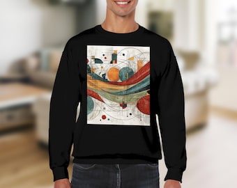 Colorful Abstract Geometric Sweatshirt, Modern Art Wave Design Pullover, Vibrant Artistic Lines Circles Top, Unique Expressive Jumper