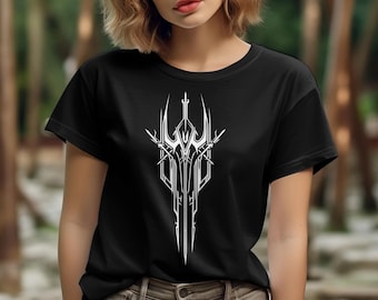 Koszulka z gotycką, plemienną grafiką, czarno-biała, unisexowa koszulka z motywem fantasy