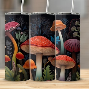 Mushroom Tumbler, Fungi Tumbler, Forest Tumbler, Cute Tumbler, Dark Botanical Tumbler, Mushroom Art Tumbler, Gift for Her, Drinkware Tumbler