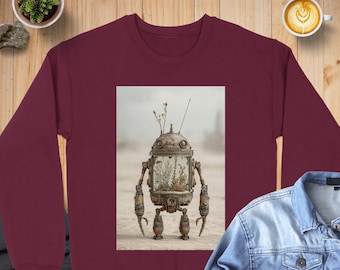 Retro Robot Sweatshirt: Sci-Fi Art, Gildan 18000 Crewneck, Post-Apocalyptic, Vintage Futurism, Water Tank