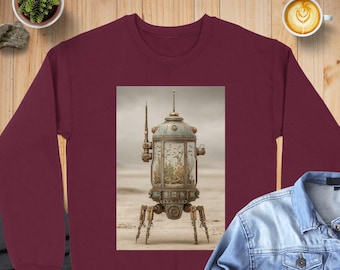 Retro Sci-Fi Robot Sweatshirt: Gildan 18000, Post-Apocalyptic, Vintage Futurism, Unique Design