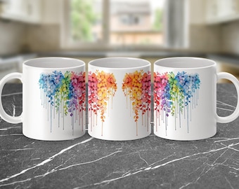Rainbow Dripping Heart Mug: Artistic Colorful Coffee Mug