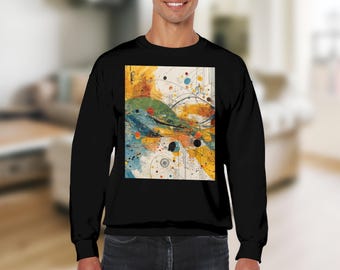Energetic Abstract Art Sweatshirt, Colorful Paint Splatter Design, Modern Artistic Apparel, Dynamic Swirls, Unique Creative Top