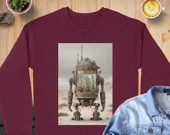 Retro Sci-Fi Robot Sweatshirt: Gildan 18000, Vintage Futurism Art, Post-Apocalyptic Design