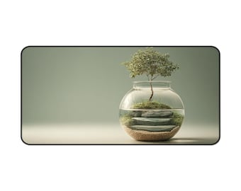 Terrarium Tree Desk Mat | Minimal Zen Glass Bowl Landscape