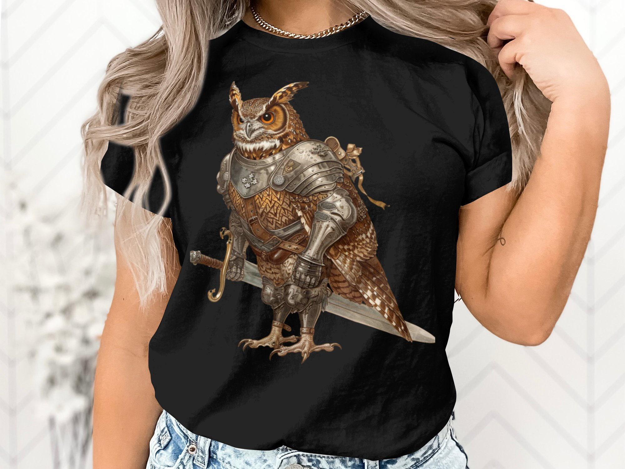 Armored Owl Warrior T-Shirt: Medieval Fantasy Knight Tee
