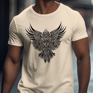 Tribal Phoenix T-Shirt, Rising Bird Tee, Aztec Eagle Design, Mythical Firebird Apparel, Graphic Printed Shirt