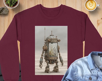 Retro Sci-Fi Robot Sweatshirt: Gildan 18000, Water Tank, Dystopian Art, Vintage Futurism