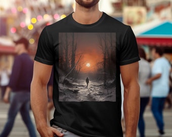 Mystical Forest Sunset T-Shirt, Fantasy Woods Art, Unisex Nature Tee, Enchanted Trees Graphic Shirt, Outdoor Lover Gift Idea