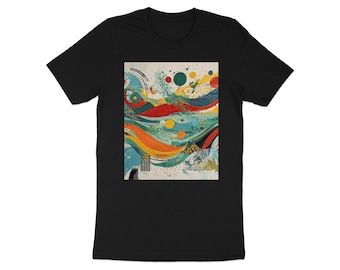 Vibrant Abstract Art T-Shirt, Colorful Fluid Waves Design, Modern Painterly Splatter Tee, Dynamic Artistic Pattern, Unique Expressionist