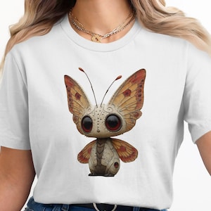 Camiseta de polilla linda, camiseta de polilla de ojos grandes, camiseta con arte de insectos, diseño de polilla caprichoso, camiseta gráfica única, regalo para amantes de las polillas, camiseta de animales