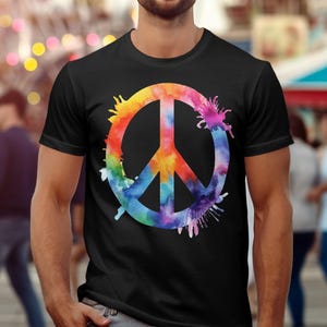 Peace Sign T-Shirt, Watercolor Tie Dye T Shirt, Colorful Peace Symbol Shirt, Hippie T Shirt, Gift Idea, Unisex T-Shirt