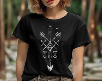 Koszulka z symbolem Vegvisir, nordycki kompas wikingów, islandzkie runy