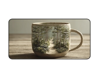 Forest Path Mug Illustration Desk Mat | Scenic Mousepad, Nature Desk Mat