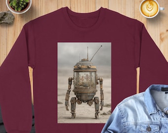 Retro Sci-Fi Robot Sweatshirt: Gildan 18000 Crewneck, Vintage Futurism, Post-Apocalyptic Art