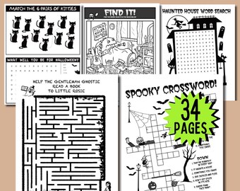Halloween-Aktivitätsblätter | Kinderpartyspiele, Rätsel, Malvorlagen (Druckbare PDF-Datei)