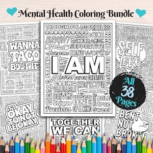 Affirmation Coloring Pages Bundle | Self-Care, Growth Mindset, Mental Health (Digital Download)