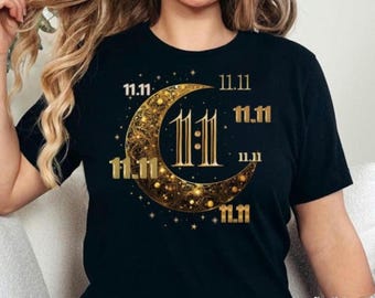 Camiseta com o Número do Anjo 1111 e a Lua, Camiseta Espiritual Celestial