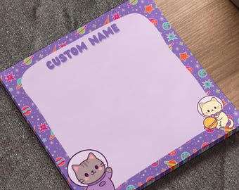 Space Cats Design | Post-it® Notes by 3M | Personalized Custom Name Note Pads | Kawaii Galaxy Stationery for Kids & Teens | Sticky Notes