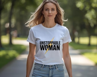 Unstoppable Woman T-Shirt PNG | Bold Lightning Graphic | Empowerment SVG + PNG Digital Download