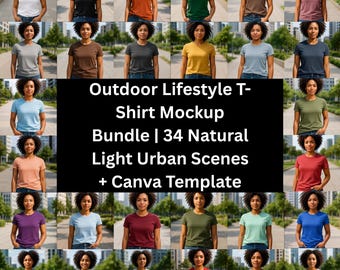 Outdoor Lifestyle T-Shirt Mockup Bundle | 34 Natural Light Urban Scenes
