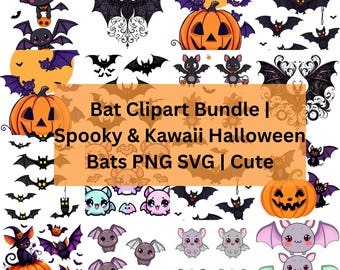 Bat Clipart Bundle: Spooky & Kawaii Halloween PNGs (Digital Download)