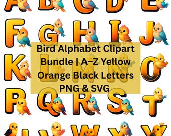 Bird Alphabet Clipart Bundle | 26 PNG & SVG Letters with Cute Birds