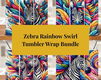 Zebra Rainbow Swirl Tumbler Wrap Bundle | 4 Colorful Animal Print PNGs for 20oz Tumblers