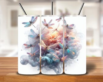 Pastel Dragonfly Tumbler Wrap: Glitter Smoke Swirls PNG (Digital Download)