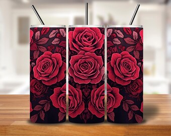 Crimson Rose Tattoo Wrap | Seamless Red Floral Sublimation PNG