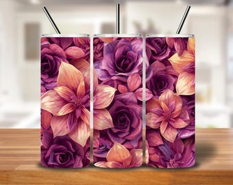 Purple Pink and Orange Floral Tumbler Wrap | 20oz Sublimation PNG