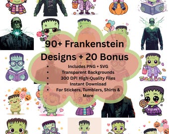 Frankenstein Clipart Bundle: Kawaii & Spooky Halloween Monster PNG SVG (Instant Download