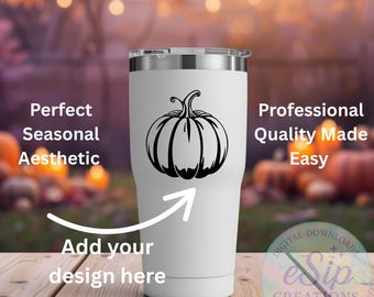 Fall Pumpkin Tumbler Mockup — Cozy Outdoor Candlelight Scene