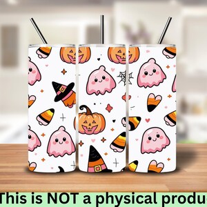 Gruselige Collage Tumbler Wrap | Pastellgeist & Kürbis Digital PNG, 20 Unzen Skinny Halloween Tumbler Sublimationsdesign, Candy Corn Wrap