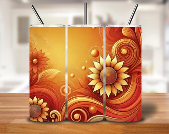 Sunflower Swirl Fall Floral Tumbler Wrap | 20oz Seamless PNG