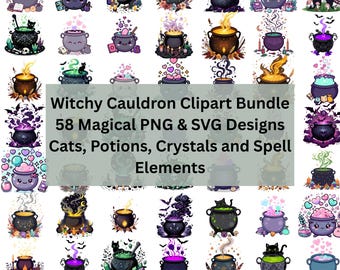 Witchy Cauldron Clipart Bundle – 58 Magical PNG & SVG Designs