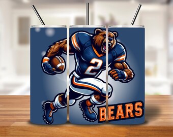 Bear Football Mascot 20oz Tumbler Wrap PNG