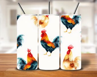 Rooster Tumbler Wrap | Rustic Farmhouse Watercolor Chicken PNG